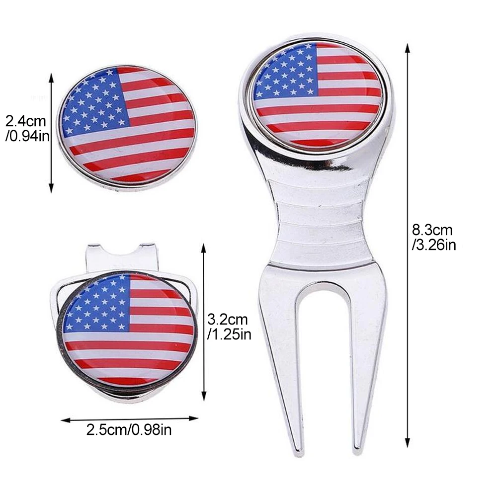 Инструмент для гольфа с флагом США Divot 3 Маркерами и зажимом крышки маркеры