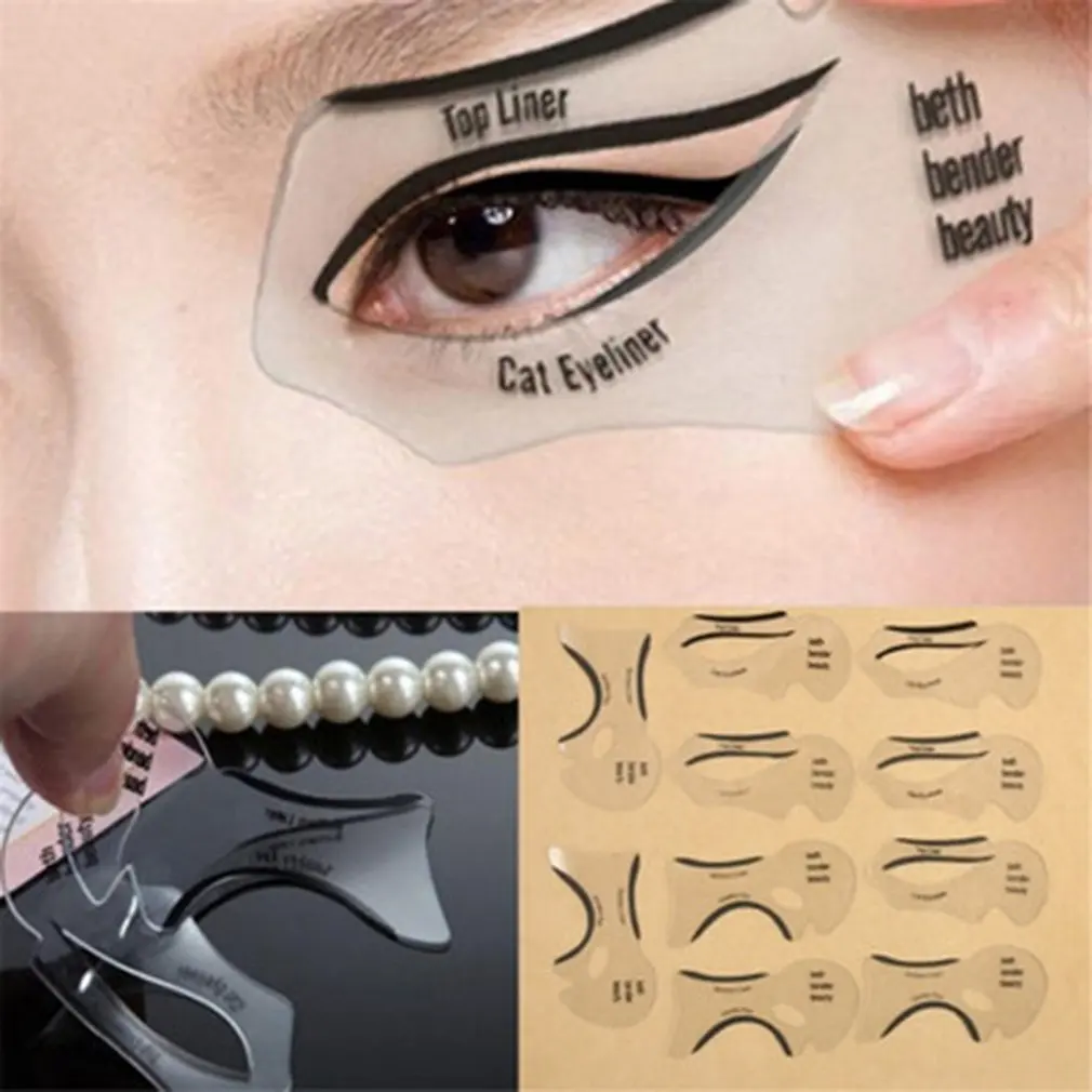 

10 style in 1 set Quick Makeup Cat Eyeliner Smokey Eyeshadow Drawing Guide Reusable Eyebrow Stencil Liner Template For Eyebrows