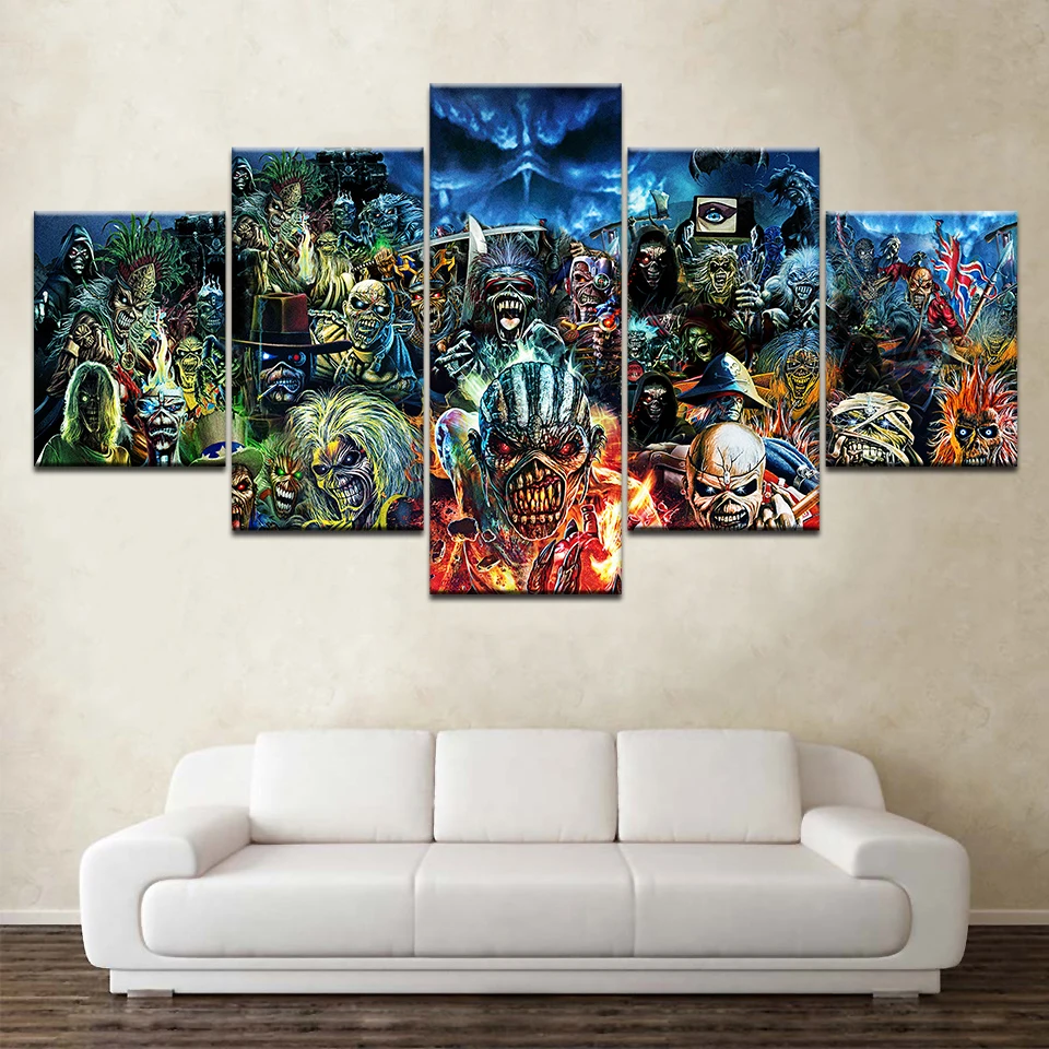 Абстрактный 5 Панель Ужас Череп Дьявол плакат с зомби Современная Абстрактная