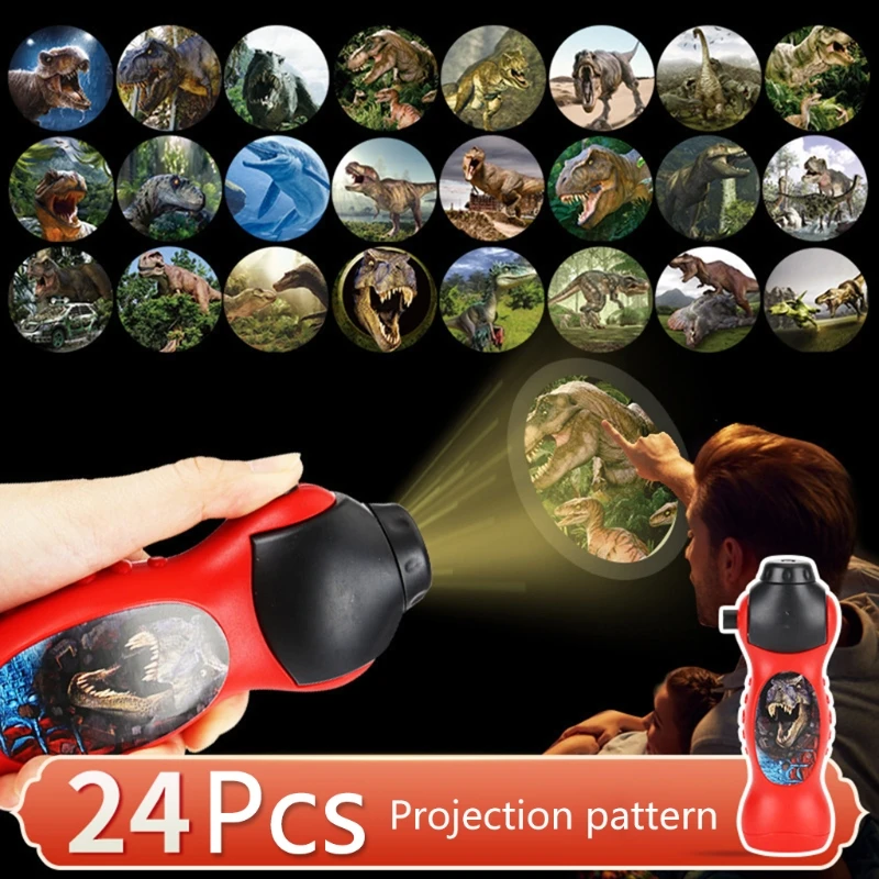 

2021 New 24 Patterns Children Sleep Light LED Flashlight Cartoon Dinosaur Projector Lamp 90 Degree Rotary Early Enlightenment