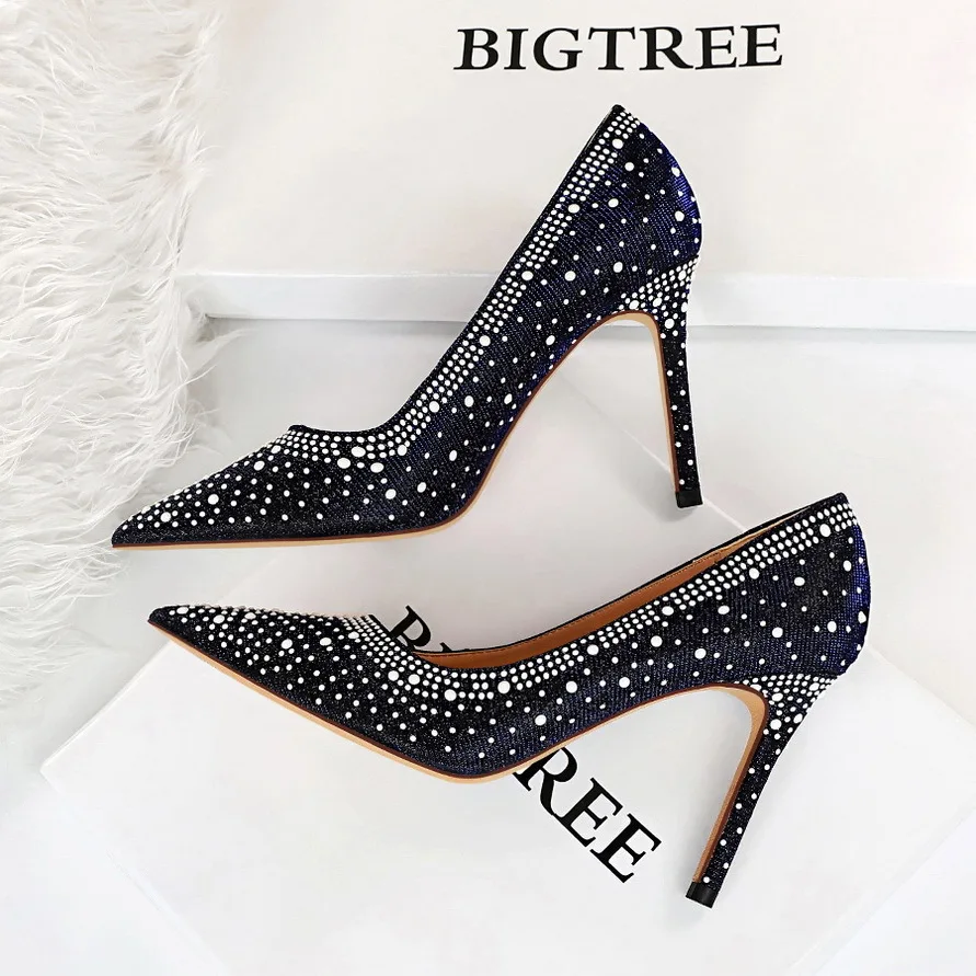 

Sexy Woman Pumps Pointed Toe 9.5cm High Heels Shoes Women Crystal Nightclub Party Shoes Quality Stiletto Heels Lady Shoe
