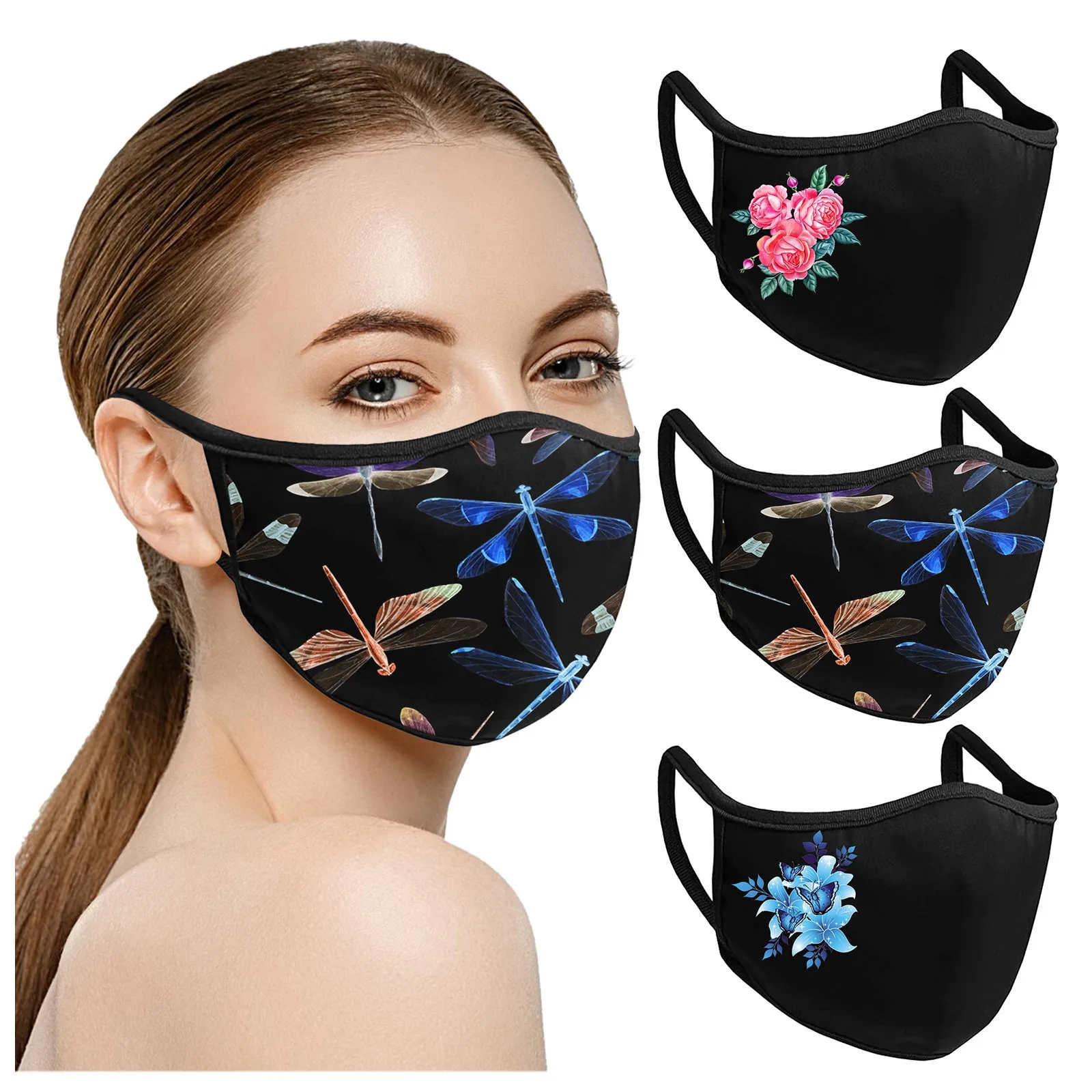 3pcs Adults Flower Prints Breathable Washable Face Mask Maseczka Wielorazowa Fashion Anti-dust Earloops Mouth Maskn Masques | Красота и