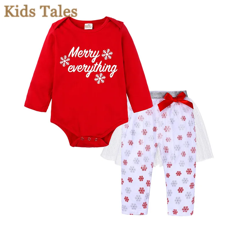 2PCS Toddler Christmas baby Girl Clothes 6-18M Fashion Letter Print Romper+snowflake culotte girls Outfits Kids Clothing PT124 | Детская