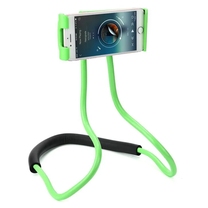 Green Universal Lazy Hanging Neck Phone Stand Mount Necklace Support Bracket Holder Bendable Bracket Holder For Phone Porte Telephone - Color: Green