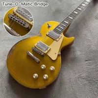 custom shop standard electric guitar with relicsgold color mahogany body gitaar rosewood fingerboardtune o matic bridge