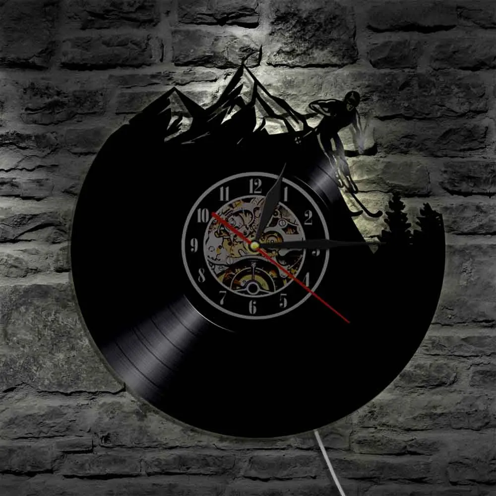 

Snowboarding Home Decor Wall Clock Winter Extreme Sport Snow Skiing Vinyl Record Wall Clock Gifts For Snowboarder Skiing Lovers