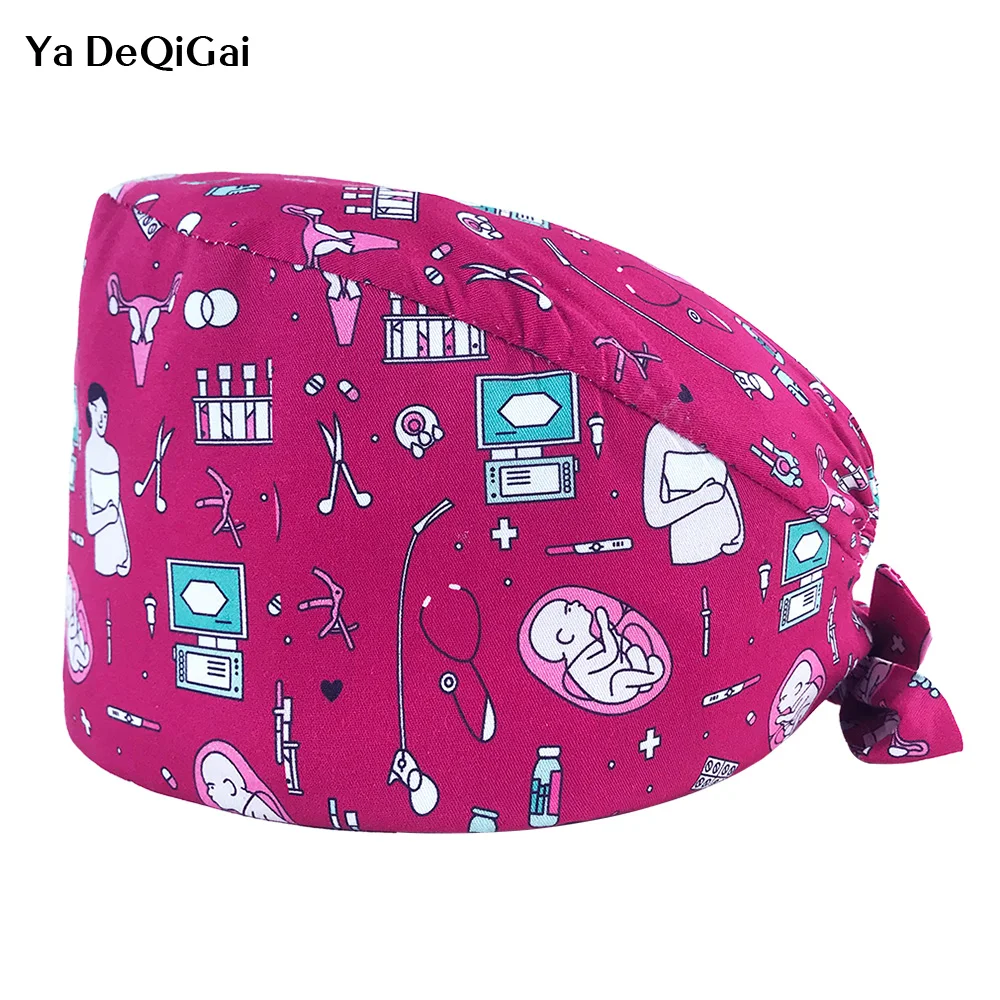 

Multicolor Scrubs Hats Spa Accessories Sweat-absorbent Adjustable Elastic Scrubs Caps New Unisex Cotton Tooth Printing Work Hat