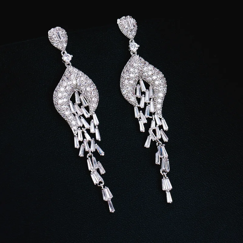 

Luxury fashion women tassel long style silver color earrings 210323-67