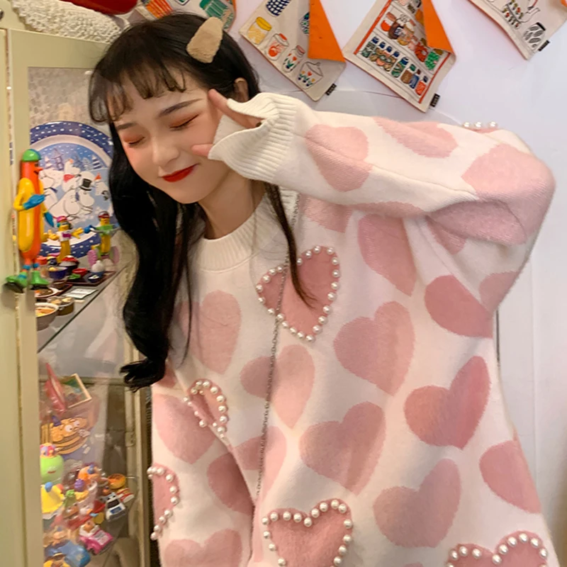 Осеннее милое сердце вышивка женские свитера 2019 новый корейский Любовь