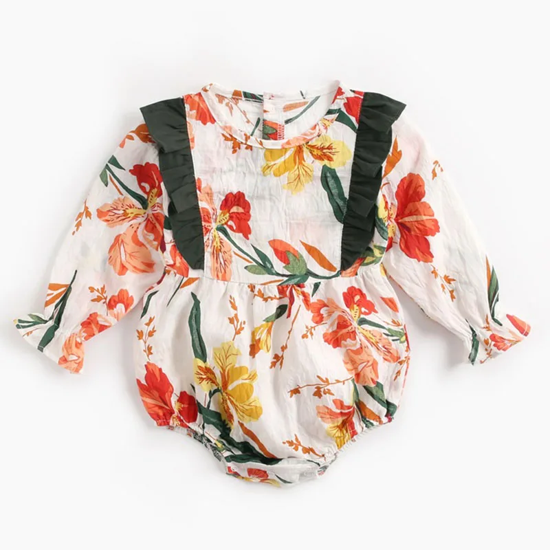 Новый 2019 осень-зима детское боди с длинными рукавами и цветочным принтом