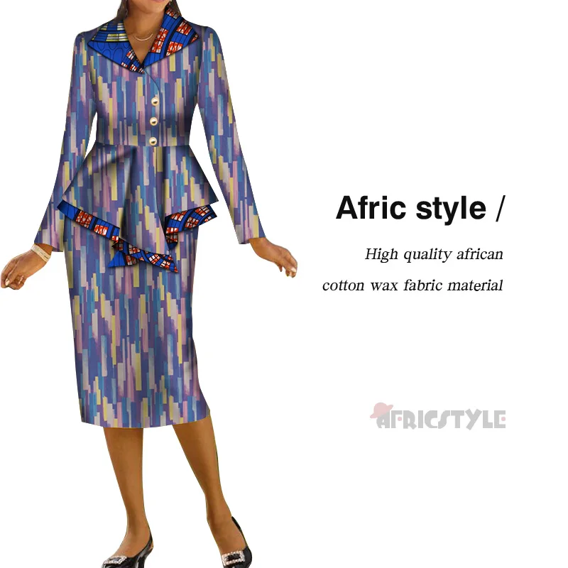 New Dashiki African Bazin Riche Draped Tops and Skirt Sets for Women Office Vestidos African 2 Piece Skirts Sets Clothing WY5436