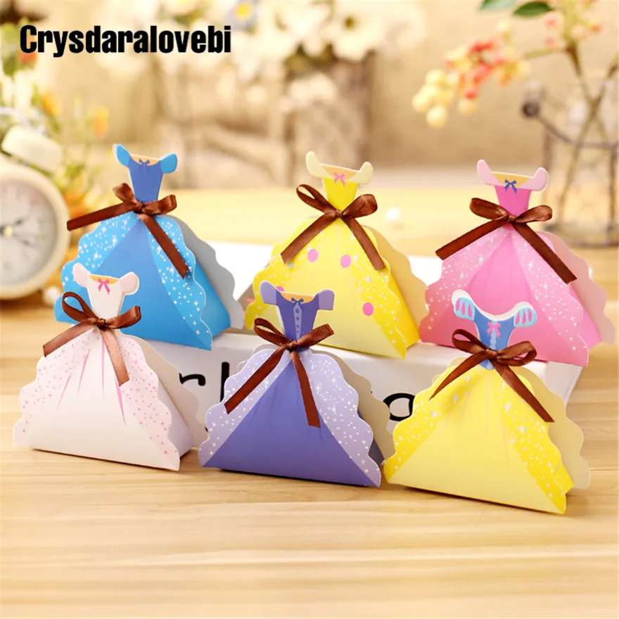 

50pcs Child Birthday Girl Party Supplies Princess Skirt Folding Gift Box Candy Box wedding Christmas favors gifts souvenirs