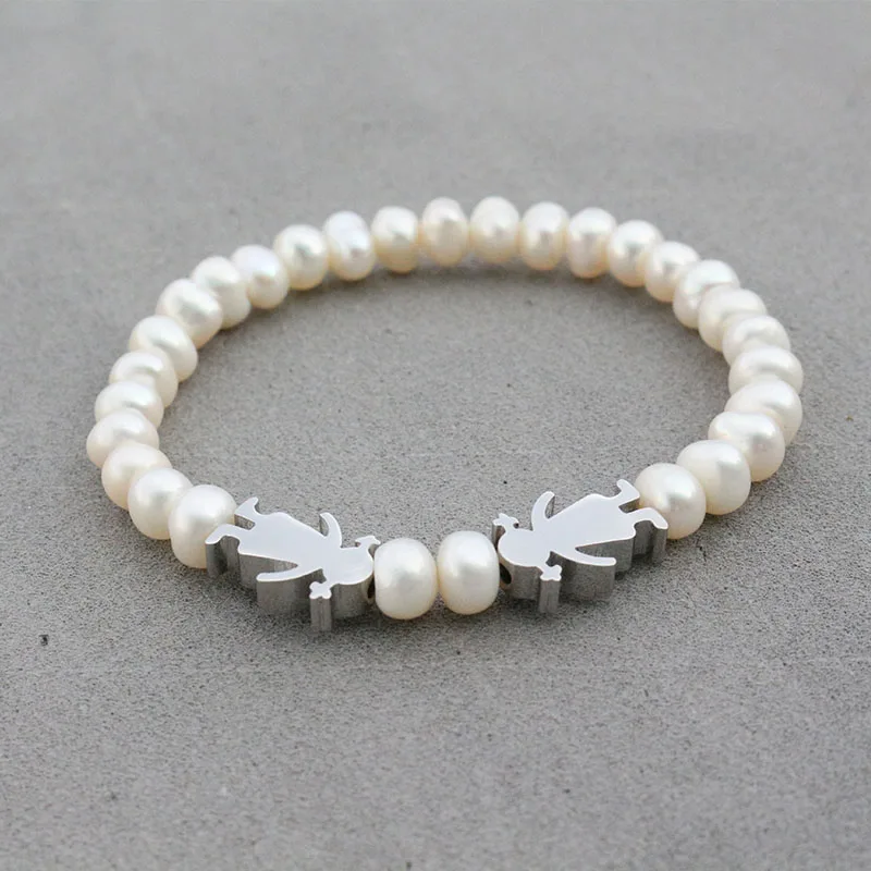 Браслет с белым жемчугом для счастливой девочки и мальчика 2 цвета свадебный