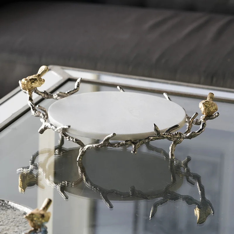 Винтажная статуя с двумя птицами поднос из сплава белое Мраморное украшение для