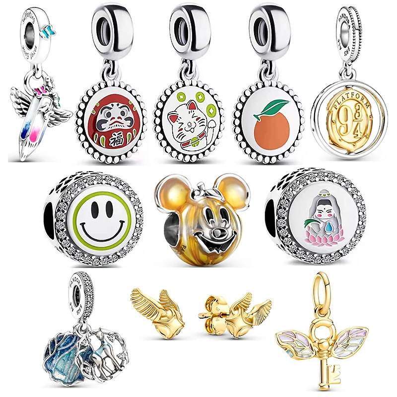 

2021 New Fine Gift Jewelry Women Original Pandora Sterling Silver DIY Pumpkin Smiley Fashion Charms 925 Bangle Bracelet Beads