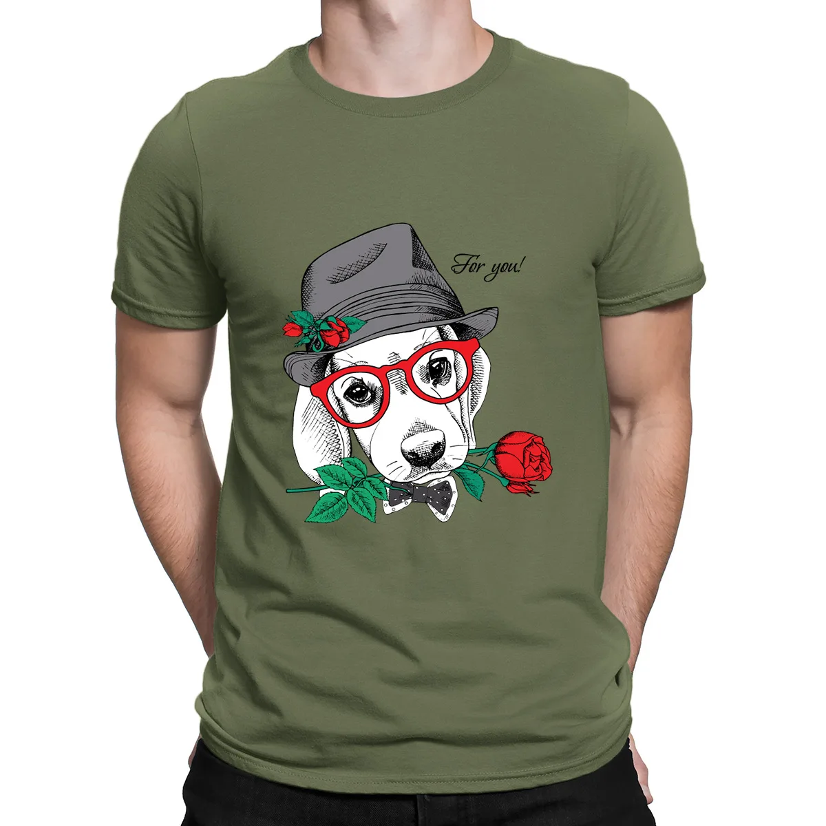 

A dog with flower Print T Shirt Men Harajuku Short Sleeve O Neck Black100% Cotton T shirt streetwear Tee Shirt Oversize