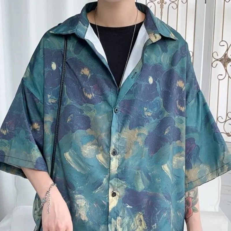 

Summer Flower Shirt Men's Fashion Printed Casual Shirt Loose Hawaiian Shirt Men Wild Short-sleeved Shirt M-5XL