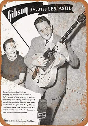 

1952 Gibson Salutes Les Paul Metal Tin Sign 12 X 8 Inches Retro Vintage Decor