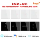 Умный сенсорный выключатель Tuya, Wi-Fi, без нейтрального провода, со стеклянной стенкой, ЕС, 1234 клавиши, RF433, управление, 220 В, таймер для Alexa Google Home