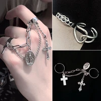 simple cross link chain ring for women goth punk round portrait retro open ring set hip hop party fashion jewelry trend new 2021
