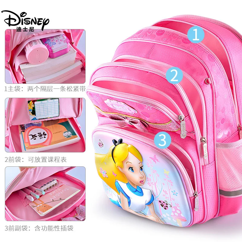 Authentic Disney Elementary School Bag Girls First Grade Alice Princess Spine Relief Children's Backpack School Backpack