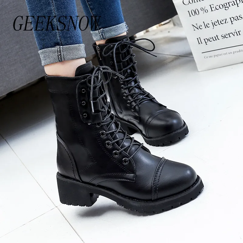 Черные женские Ботинки martin из лакированной кожи ботильоны для женщин на шнуровке