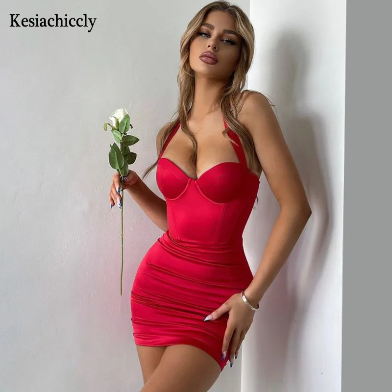 Модное платье Kesiachiccly 2021 женское элегантное атласвечерние вечернее с рюшами