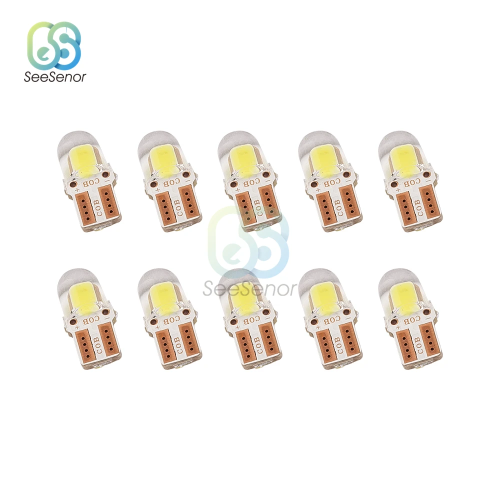 

10 шт., Автомобильные светодиодные лампы W5W COB Canbus, 12 В постоянного тока