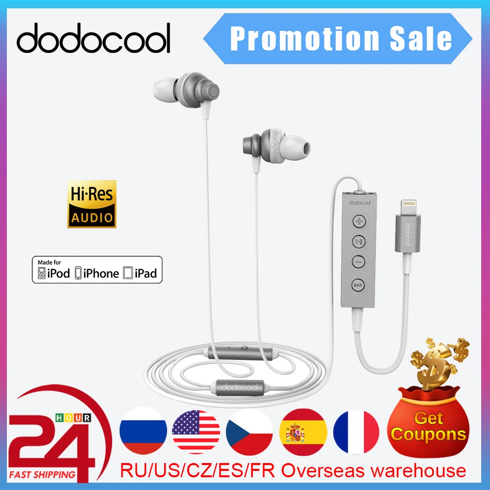 Dodocool MFi высокого разрешения в наушники вкладыши стерео с разъемом Lightning для iPhone X 8