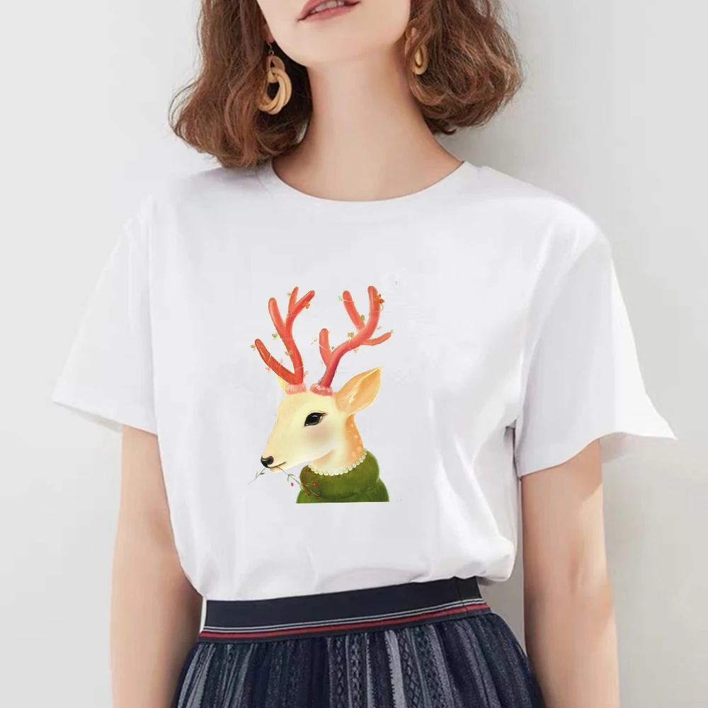 Футболка женская с забавным оленем милая графическая рубашка надписью Merry Christmas