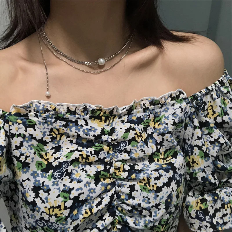 

Minimalist Casual Neck Tassel Pearl Pendant Chain Necklaces for Women Pearl Choker Necklace Hiphop Jewelry Clavicle Necklace