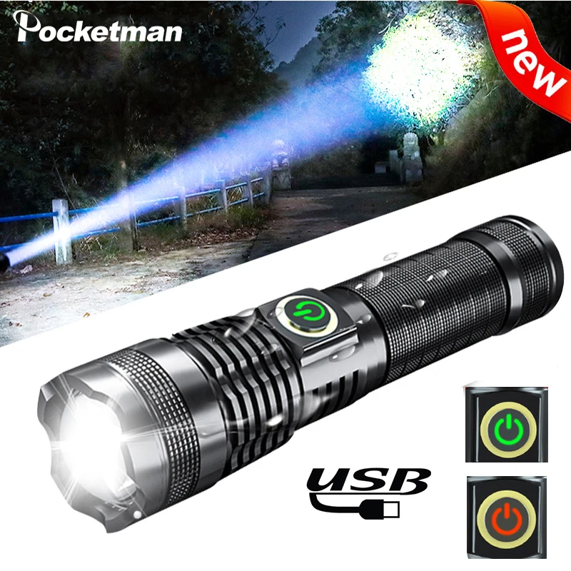 

Светодиодный фонарик XHP50, зарядка через USB, 5 режимов, встроенный аккумулятор, фонарь с фокусировкой, индикатор мощности