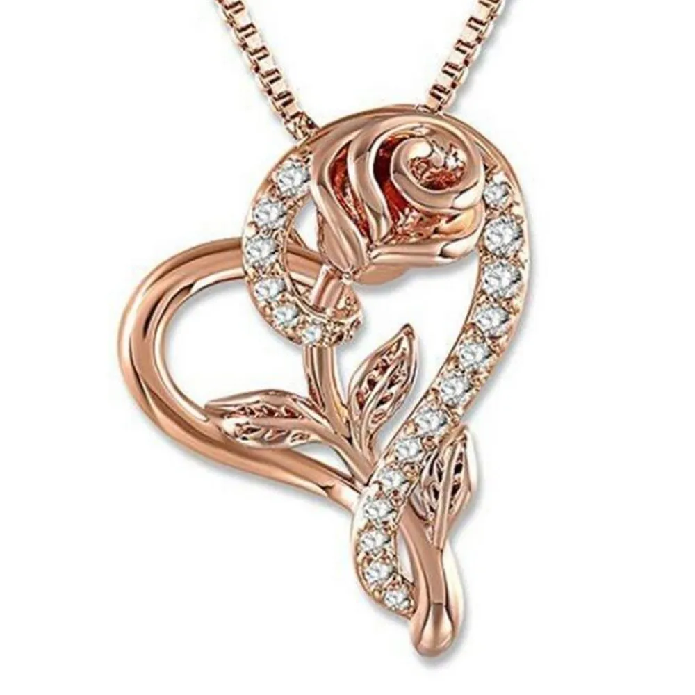 

Popular exquisite fashion creative love rose zircon necklace female romantic wedding banquet accessories holiday gifts wholesale