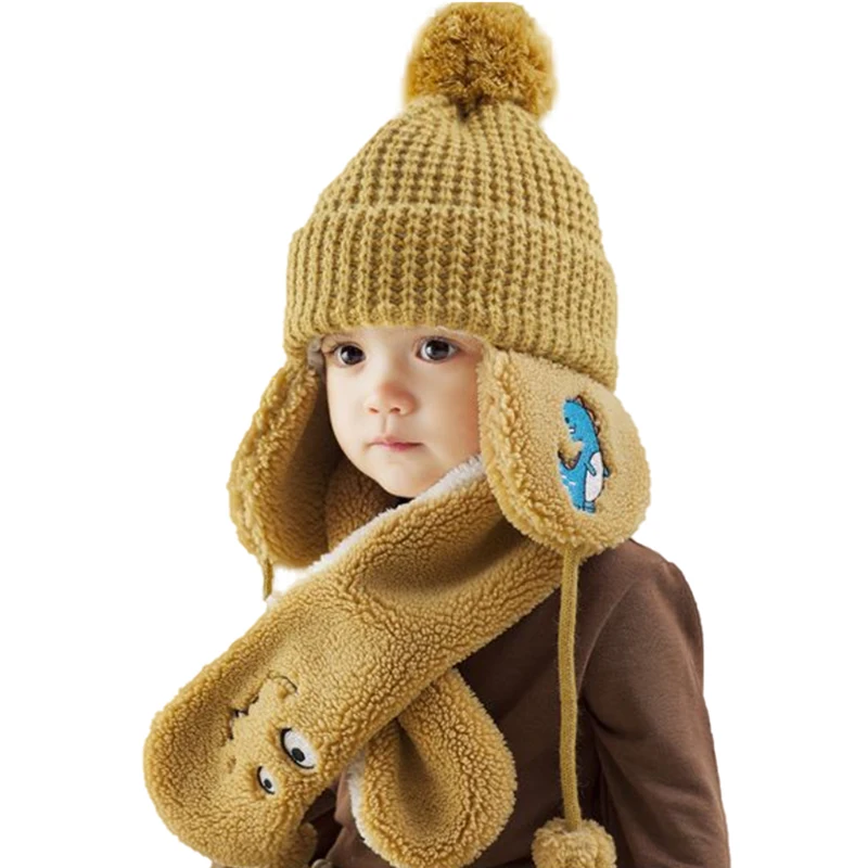 

2020 вязаный короткий плюшевый шарф с капюшоном, детская шапка и шарф, детская зимняя теплая Защитная шапка с помпоном, шарфы для девочек и мал...