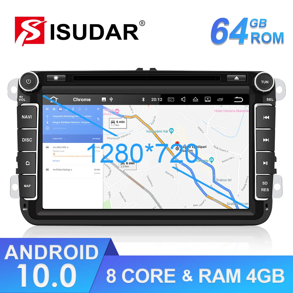 Isudar 1280*720 Автомобильный мультимедийный плеер 2 Din Android 10 для