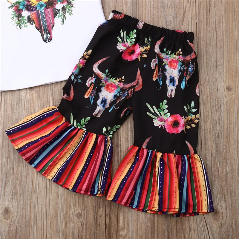 Футболка с цветочным рисунком комплект одежды для маленьких девочек топы в