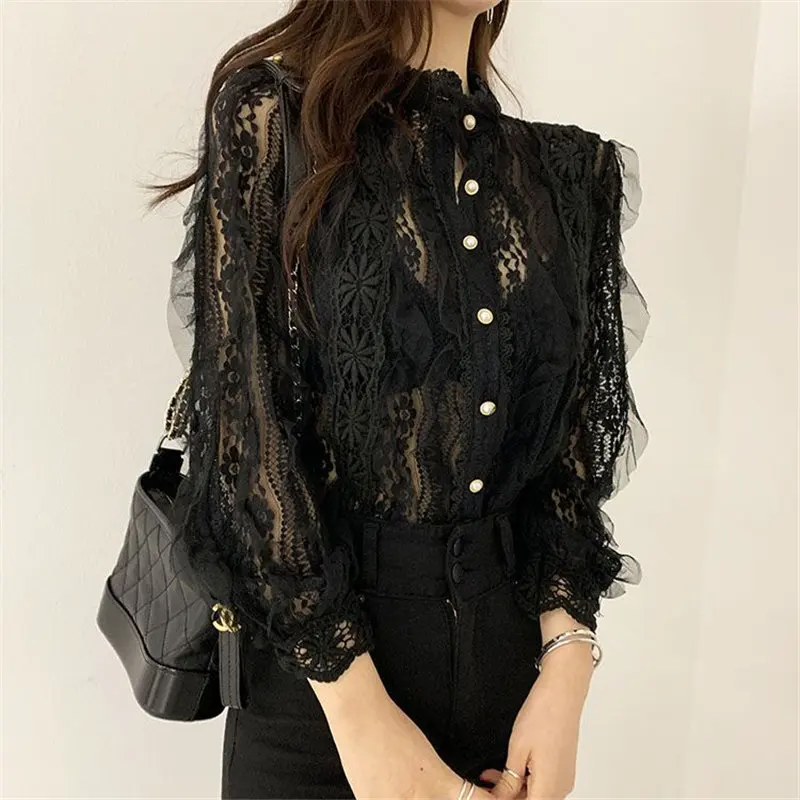 Женская винтажная рубашка в стиле ретро с длинным рукавом и цветочным принтом |