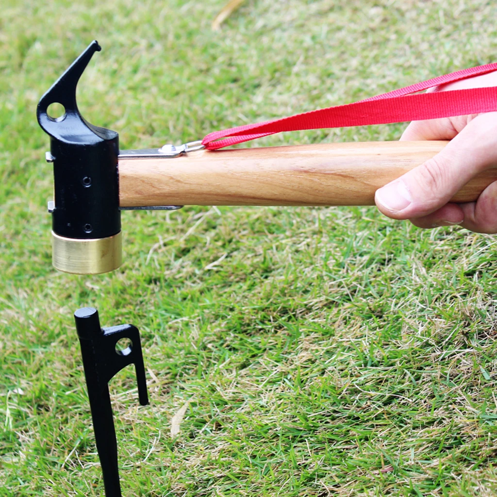 

Durable Carbon Brass Tent Hammer Ground Nails Pegs Stakes Remover Puller Tent Hammer with Wood Handle