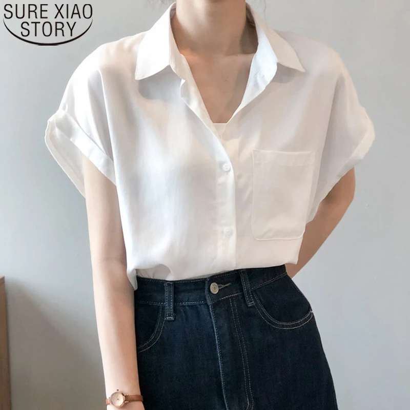 

White Shirts Women Summer Korean Loose Thin Temperament Short Sleeve Shirt Office Lady Tops 2022 New Lapel Button Up Shirt 14268