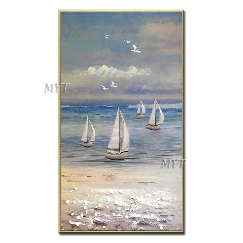 

Blue Sea Blue Sky Seagull Ship Abstract Oil Painting On Canvas For Living Room Hom Decor Pictures Wall Art Paintings No Framed