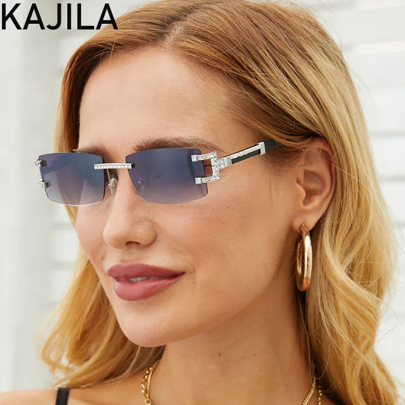 

Солнцезащитные очки без оправы UV400 Мужские и женские, небольшие прямоугольные, без оправы, роскошные брендовые винтажные солнечные очки с ф...