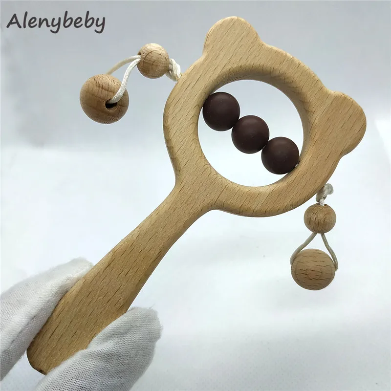 1 шт. Бук деревянная погремушка игрушки силиконовые бусины Прорезыватель для