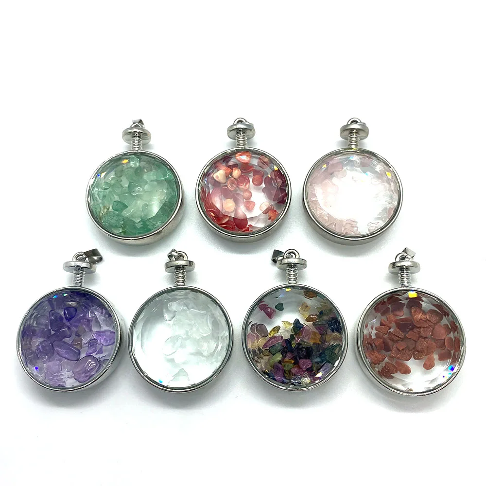 

Natural Stone Gravel Amethyst Pink Crystal Round Transparent Exquisite Necklace Pendant Suitable for Making Necklace Accessories