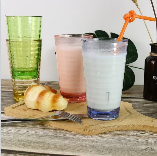 

Packaged 385ml Stackable Plastic Glasses 4PCS Cold juice Water Plastic Glasss