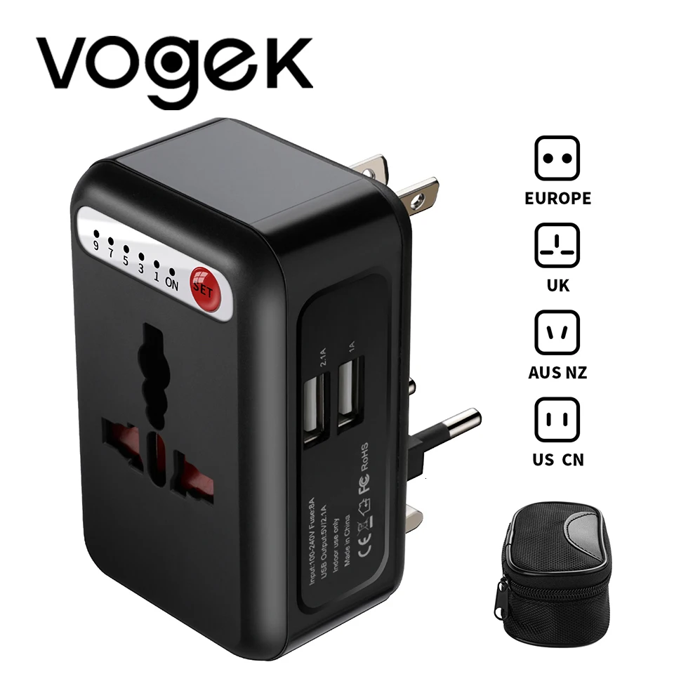 Vogek настенное USB зарядное устройство адаптер US/AU/UK/EU штекер Smart-Timing гнездо зарядки конвертер с двойным USB зарядным устройством 2.1A светодиодный индикатор