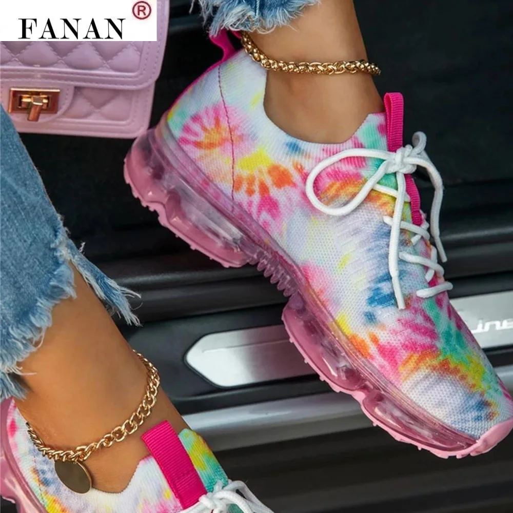 

Women Breathable Sneakers 2021 Spring New Color Matching Mesh Lace Up Ladies Casual Shoes Outdoor Flat Sport Vulcanized Shoes