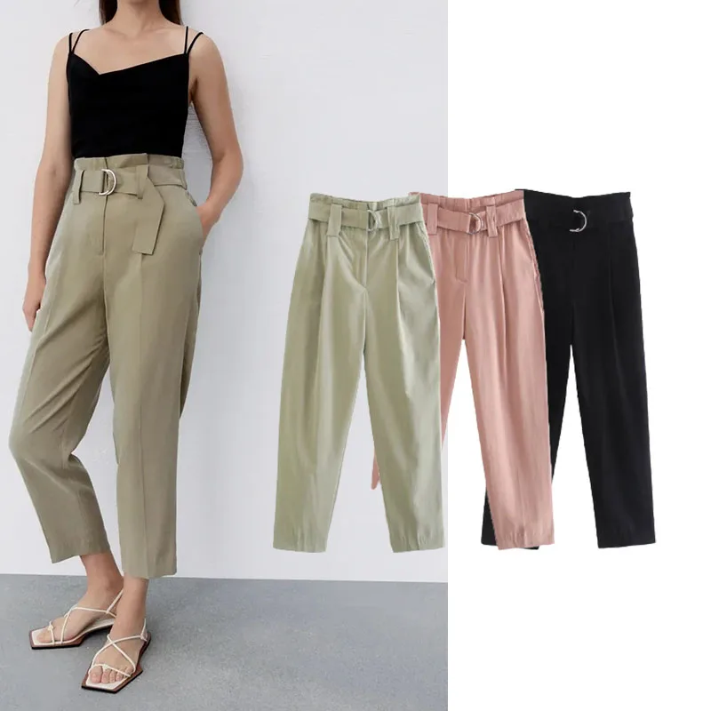 

Женские прямые брюки на молнии Za, винтажные брюки с высокой талией и боковыми карманами, 2021