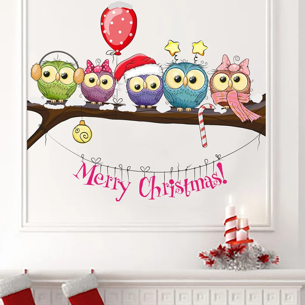 Рождество-одетый Сова ветка дерева Наклейка на стену стикеры стены окно