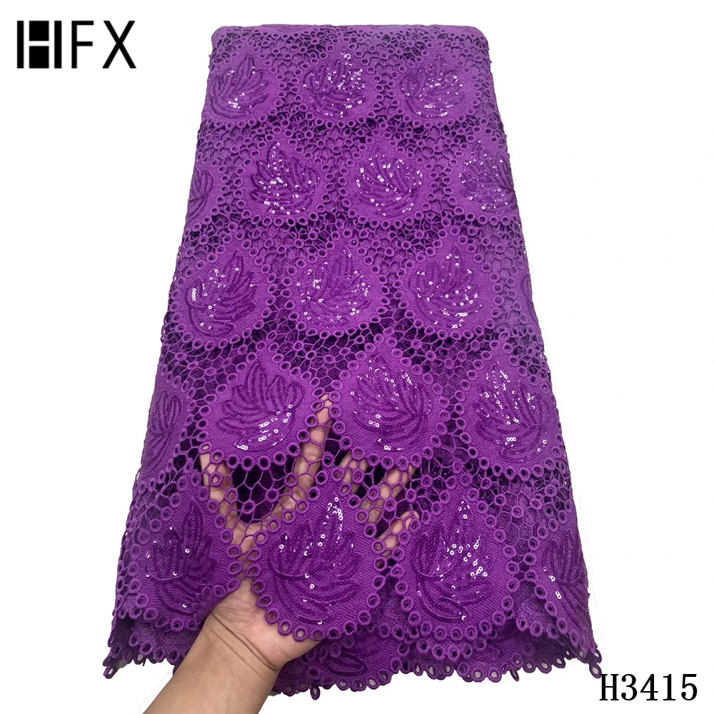 

HFX African lace fabric 2020 high quality lace Sequin Guipure lace fabric Navy Blue Cord lace fabric for Wedding Dress F3415