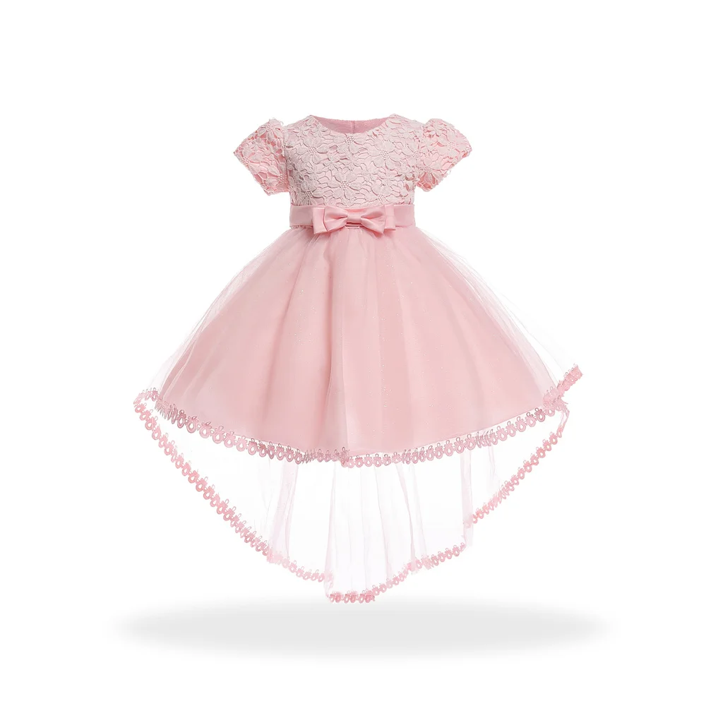 

Free Shipping 3-10 Years Kids Party Dress 2021 New Arriva Short Sleeves Peach Flower Girl Dresses With Train Child Princess Gown